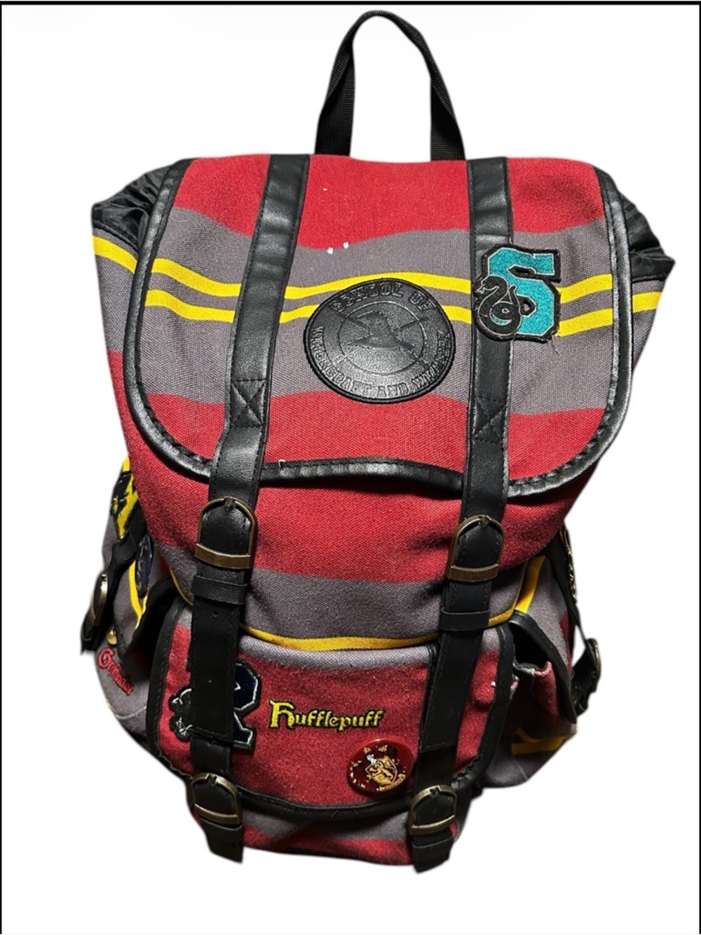 Bioworld Harry Potter Hogwarts Houses Canvas Backpack W Patches And Pins